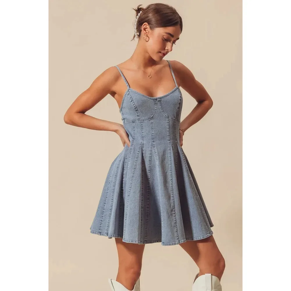 SO ME A Line Fit and Flare Denim Mini Dress - Picture 8 of 15